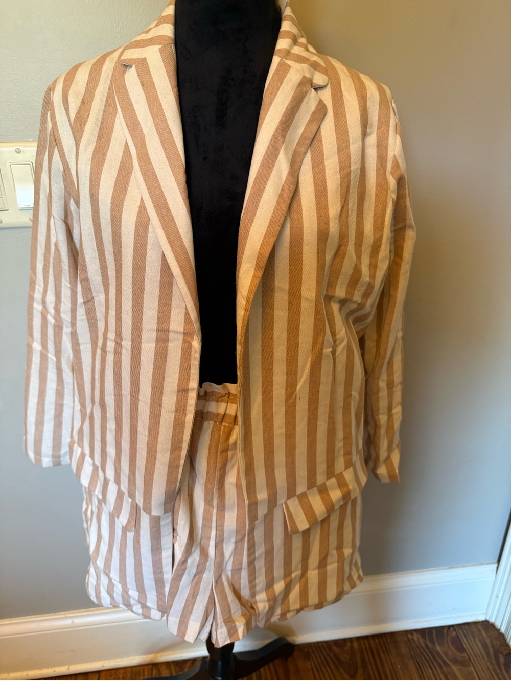 Tan & White Stripe Women’s 2 piece set